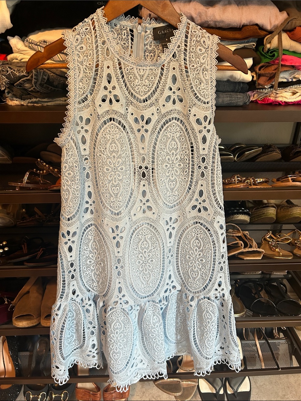 Gracia light blue Crochet Lace Sleeveless Shift Top